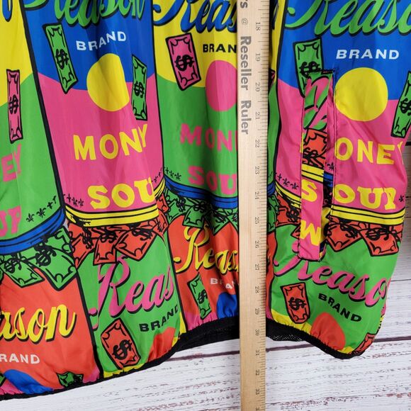 REASON Brand Anorak Jacket Men's L "Money Soup" AOP 1/4 Zip Lining Hood - Picture 3 of 10